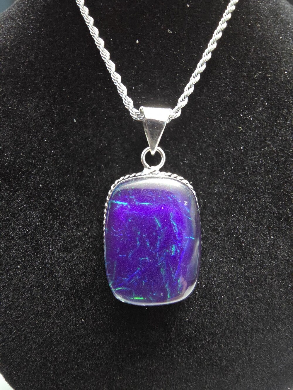 Silver Necklace with Purple Opal Pendant - Women Jewelry